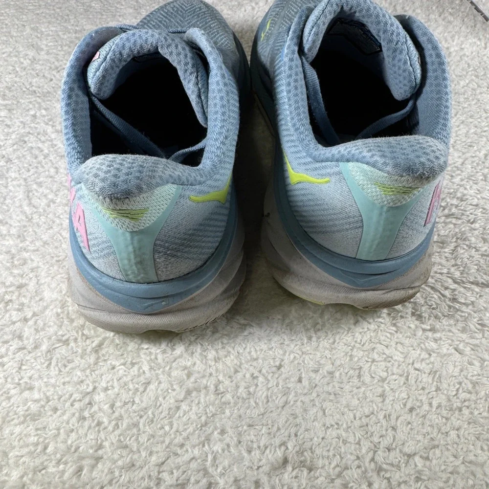 Hoka One One‎ Womens Clifton 9 Blue Pink Running Shoes Sneaker Size 9.5D Wide